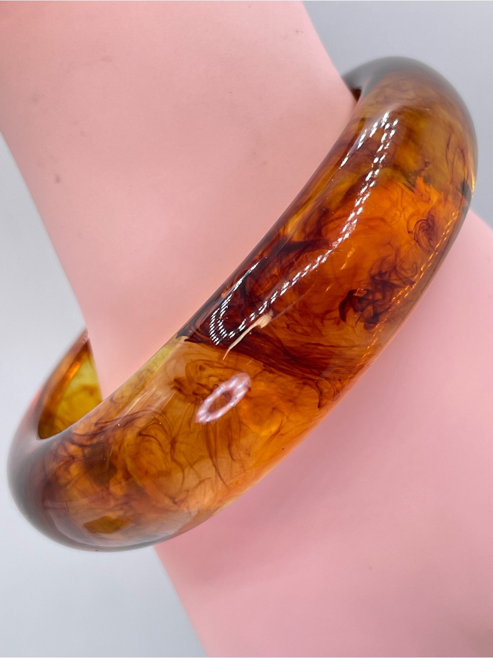 Faux Tortoise Shell Acrylic Bangle Bracelet Amber Brown Resin Boho Vintage Look